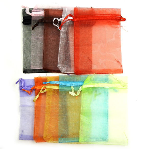 [10]歐根紗抽繩包（10色各1個）★9cm×12cm★素色禮品包裝首飾袋 第1張的照片