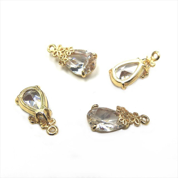 [4 件] Flower Shizuku Charms Bronze Gold / Up ★ Glass Stone Charm 第4張的照片