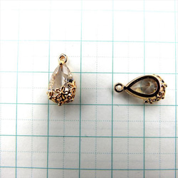 [4 pieces] Flower drop charm ★Bronze gold/down ★Glass stone char 第2張的照片