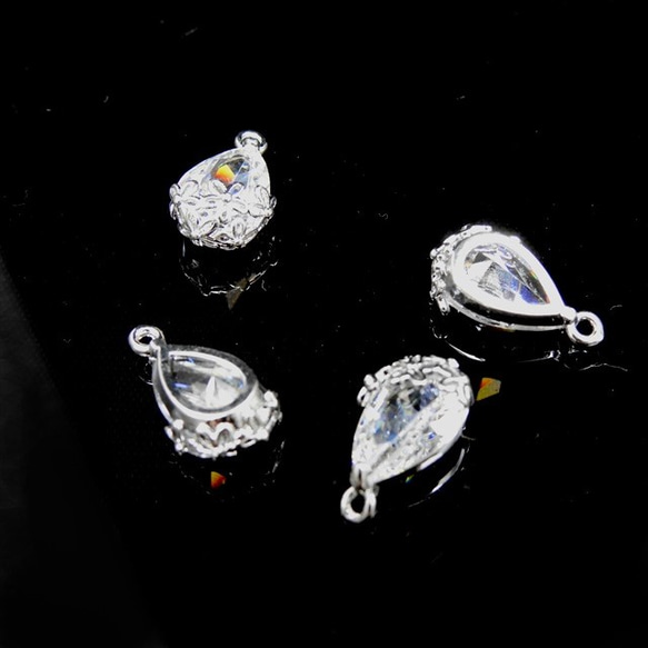 [4 pieces] Flower drop charm ★ Silver/down ★ 玻璃石飾品 (dropflowert- 第3張的照片