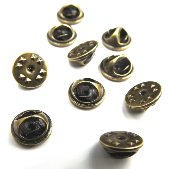 【10個】ピンバッチ 蝶タック★アンティーク/11ｍｍ★留め具 キャッチ 金具 3枚目の画像