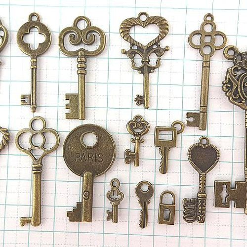金古美 チャーム 鍵15個(15種)セット☆アンティーク/カギ かぎ☆カン  