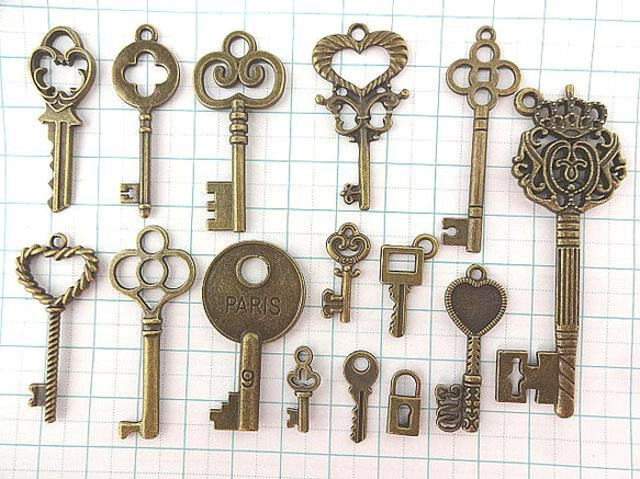 Kinkobi Charm Set of 15 Keys (15 Types) ★Antique/Key Key ★Parts 第2張的照片