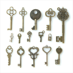 Kinkobi Charm Set of 15 Keys (15 Types) ★Antique/Key Key ★Parts 第3張的照片