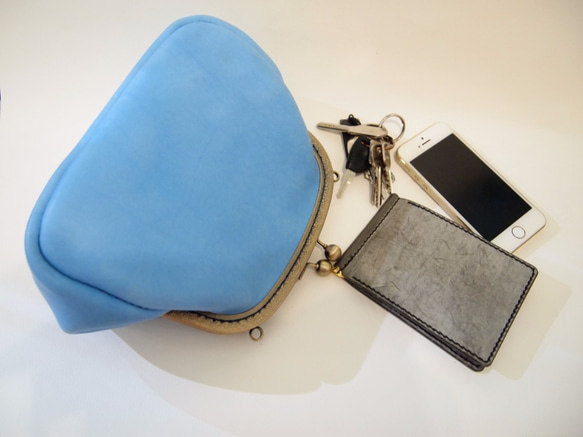 Light Blue Color Leather Frame Handbag 2枚目の画像