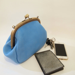 Light Blue Color Leather Frame Handbag 3枚目の画像