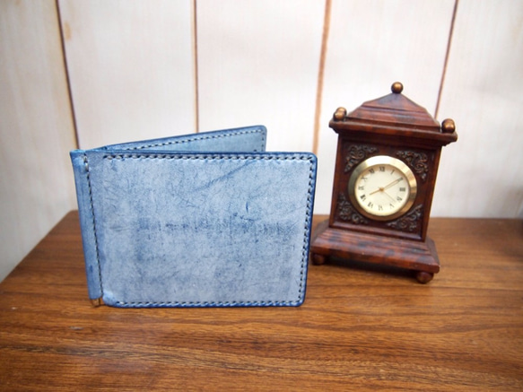 [On the way Series] Waxed leather Money Clip Wallet (Jeans) 1枚目の画像