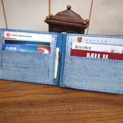 ［在旅途中系列］手縫皮革紙幣夾銀包 [牛仔褲色(Jeans Color)] 銀紙夾 MONEY CLIP WALLET 第3張的照片