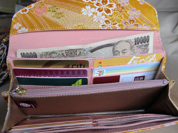 カバン職人が作った長財布（金襴＊黄色） 4枚目の画像