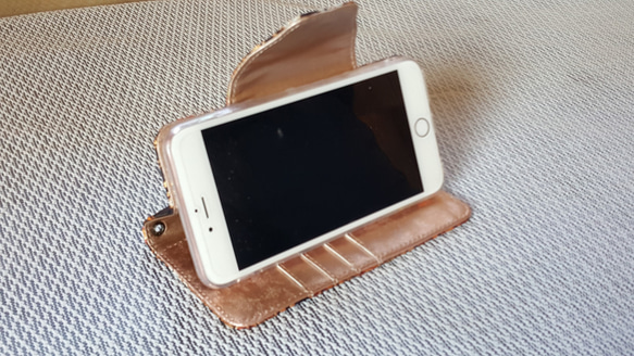 iphone ケース 7用　スタンド機能　金襴（こげ茶） 3枚目の画像