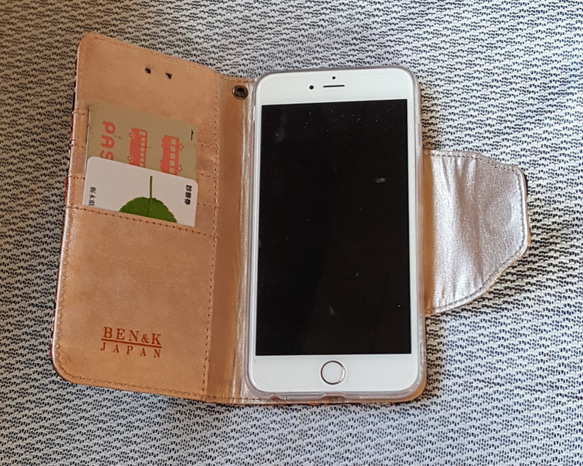 iphone ケース 7用　スタンド機能　金襴（こげ茶） 4枚目の画像