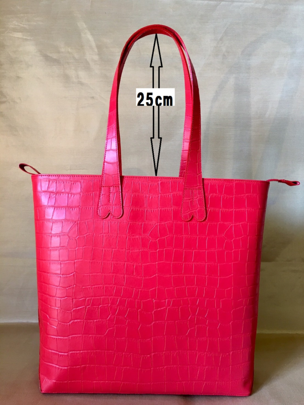 牛革　クロコ型押し　ビジネストート　通勤バッグ　レッド