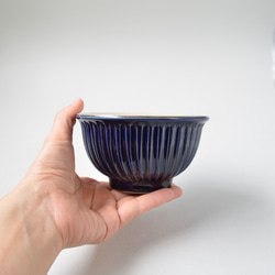 コバルト釉しのぎお茶碗 大 やちむん 壺屋焼 沖縄 5枚目の画像