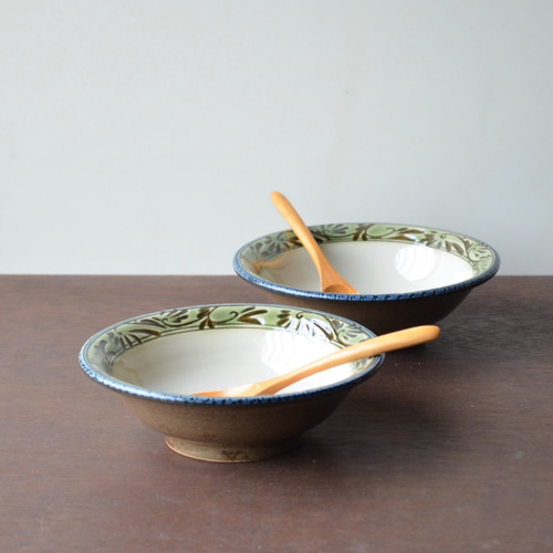 15cm緑釉唐草文深皿 (沖縄のやちむん 壺屋焼) 中皿 工房o-gusuya 通販