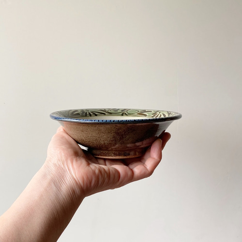 15cm緑釉唐草文深皿 (沖縄のやちむん 壺屋焼) 中皿 工房o-gusuya 通販