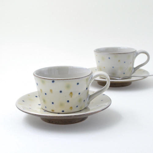 ③沖縄やちむん(陶器)絵付けカップ&ソーサー(2客セット)