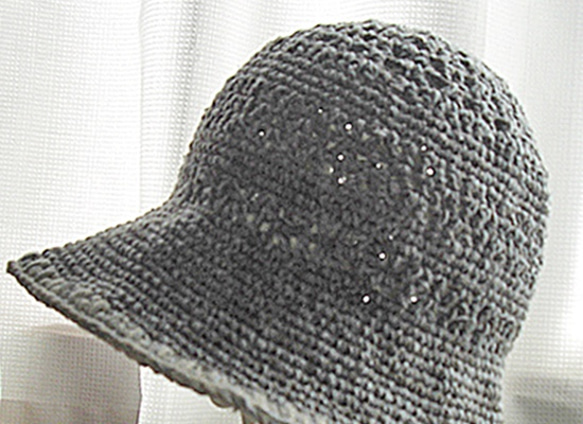 綿麻羊毛の春夏帽子 模様編み 寒色系 2枚目の画像