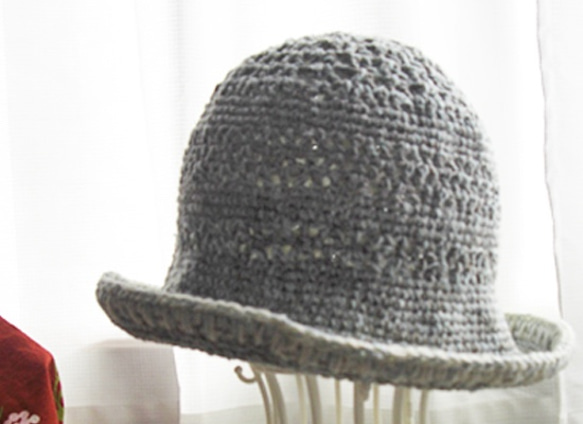 綿麻羊毛の春夏帽子 模様編み 寒色系 3枚目の画像