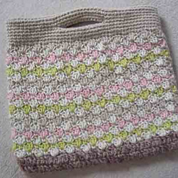 麻５色模様編み　ペタンコバッグ 1枚目の画像