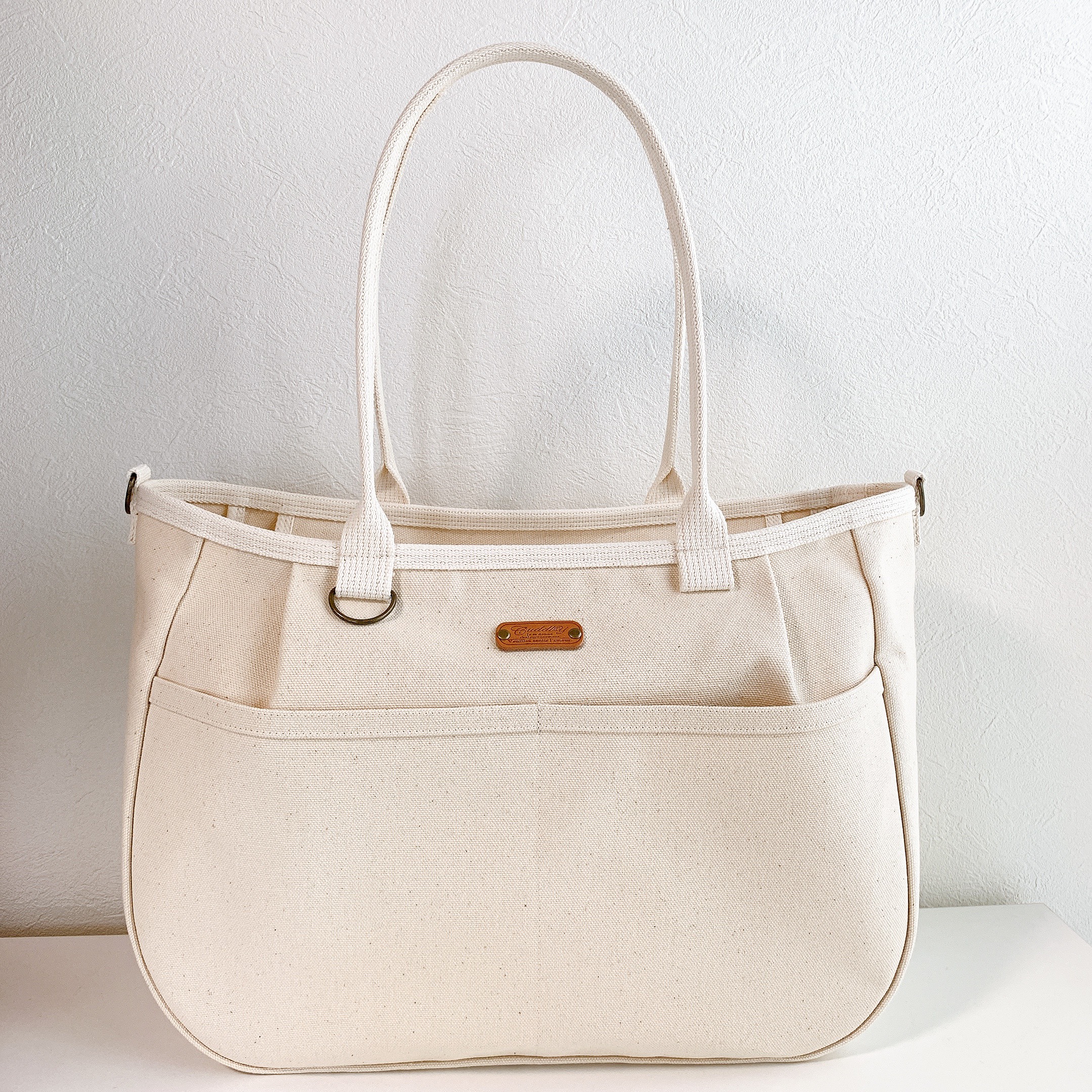 ♥️大♥️ころりんバッグ　ショルダー　倉敷帆布　生成　4ポケット　2way 大きめ　A4トートバッグ　ファスナー開閉