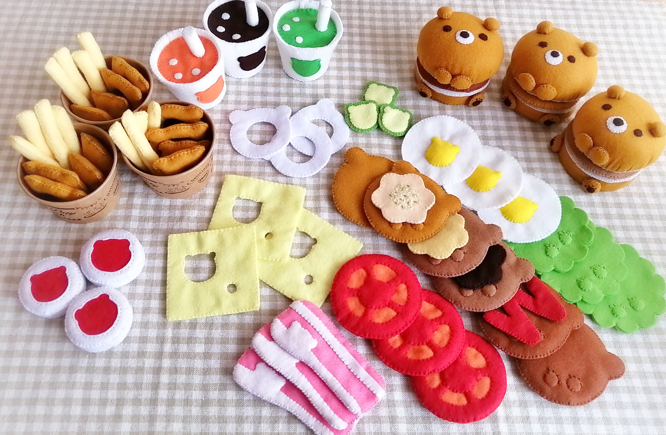 受注作製】フェルト おままごと♡くまさんハンバーガーセット
