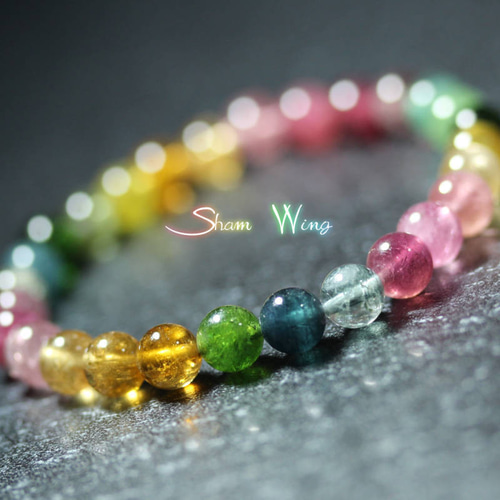 天然石 マルチカラー 高発色 トルマリン 3連ブレスレット ネックレス