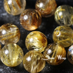 天然石✿良質ゴールドルチルクォーツ ラウンド約10～10.4mm☆3粒 1枚目の画像
