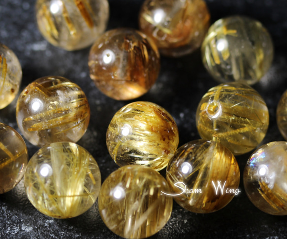 天然石✿良質ゴールドルチルクォーツ ラウンド約10～10.4mm☆3粒 1枚目の画像