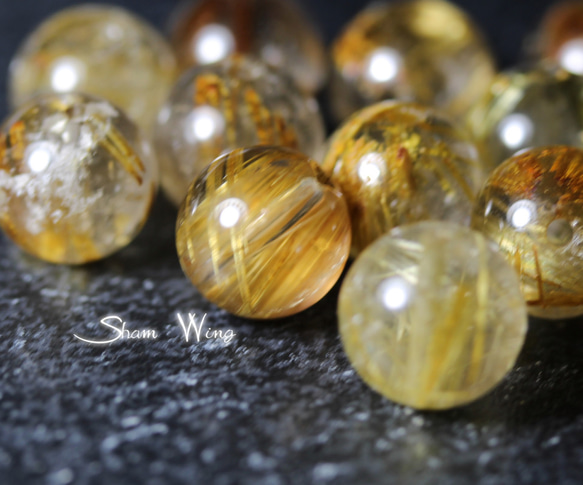 天然石✿良質ゴールドルチルクォーツ ラウンド約10～10.4mm☆3粒 2枚目の画像