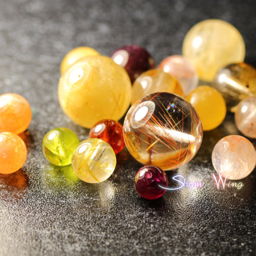 天然石✿ルチルクォーツ・サンストーンなど色々約6.2～14.5mm☆17粒 