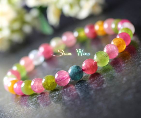天然石キャンディトルマリン ブレスレット レインボー