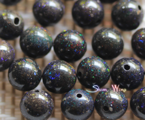 天然石✿良質ブラックマトリックスオパール ラウンド約6.9～7.4mm☆4粒 5枚目の画像