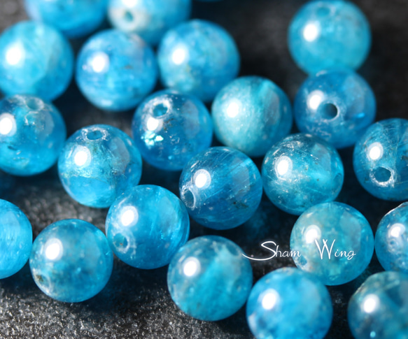 天然石✿良質ブルーアパタイト ラウンド約6.2～6.4mm☆5粒 5枚目の画像