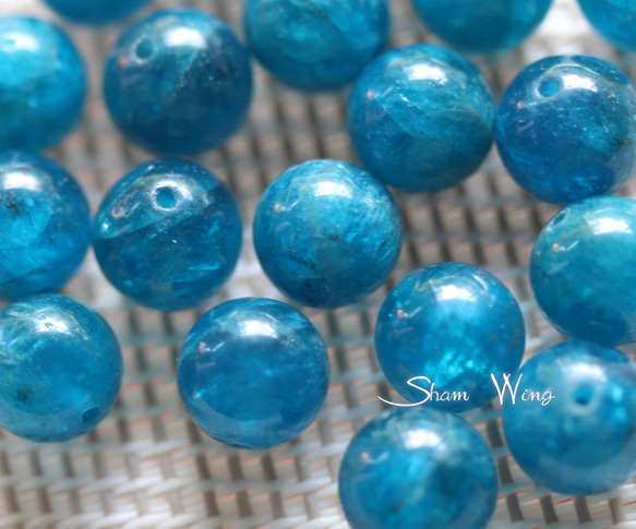 天然石✿良質大粒ブルーアパタイト ラウンド約10～10.4mm☆2粒 2枚目の画像