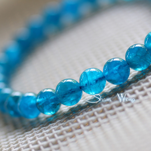 天然石✿夏色高品質ブルーアパタイト6.5～6.7mmブレスレット☆鮮やか
