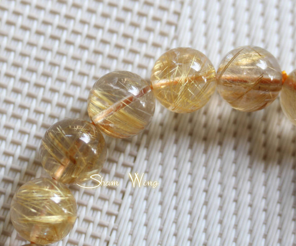 天然石✿大粒高品質ゴールドルチルクォーツ約11～11.4mmブレスレット☆金運アップ 4枚目の画像