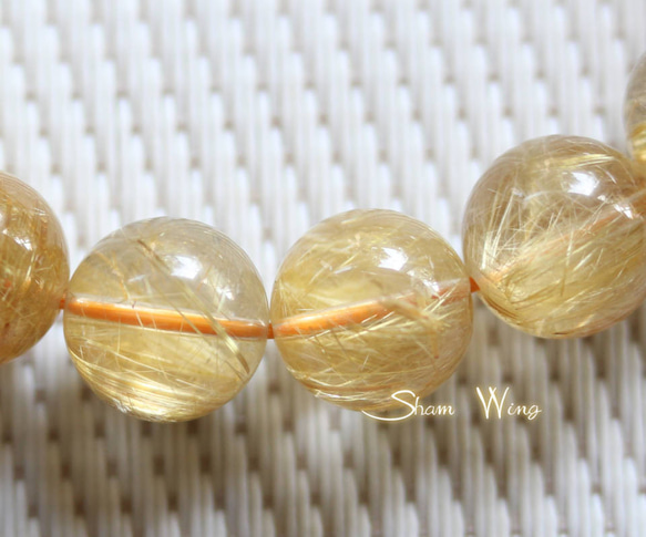 天然石✿大粒高品質ゴールドルチルクォーツ約11～11.4mmブレスレット☆金運アップ 5枚目の画像