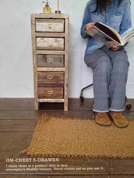 数量限定　SC-5　チェスト　収納棚　サイドチェス　 シェルフ　古材　書類棚　ドキュメントシェルフ　真鍮取手　引出し