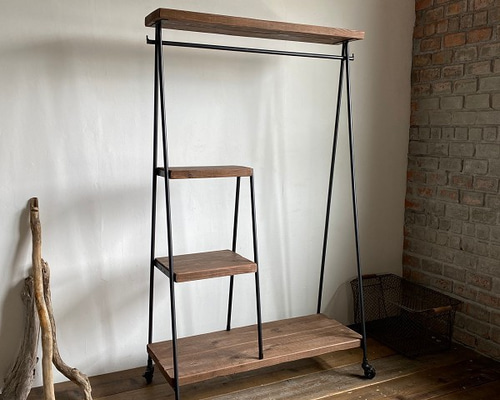 数量限定 SNNK-4DB ハンガーラック 4段棚 収納 キャスター アイアン 古