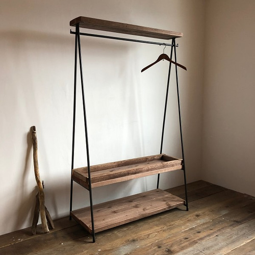 貴重　数量限定価格　2段　特大　ハンガーラック　古材　収納棚　ディスプレイラック 数量限定 2D-M5 / 2段棚 ハンガーラック アイアン インダストリアル 古