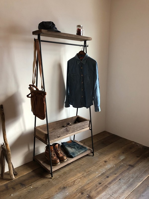 数量限定　2D-M10-80　2段棚　ハンガーラック　アイアン　インダストリアル　古材　収納　棚　オーダーメイド