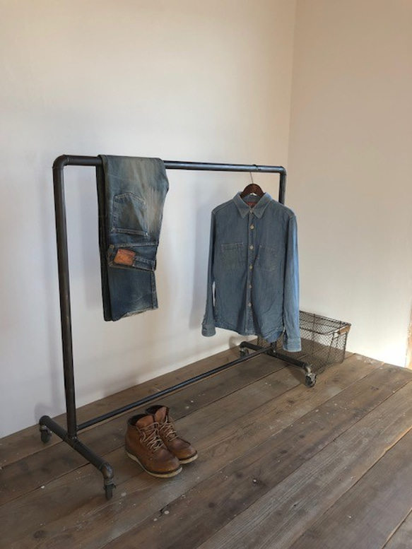 ハンガーラック シンプル ガス管 パイプ アイアン 鉄 店舗 什器 アンティーク フック付 ガス管 パイプ ハンガー ラック インダストリアル