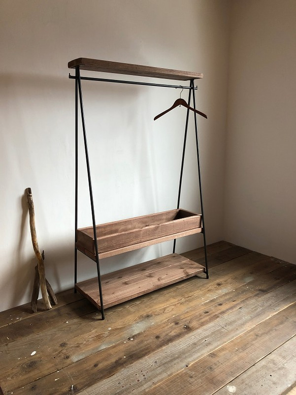 数量限定 2D-M10-90 2段 ハンガーラック アイアン 古材 収納棚