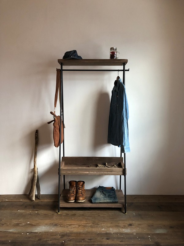 サイズオーダー可能　自由設計　2D-M5M10-F　2段棚　ハンガーラック　アイアン　インダストリアル　古材