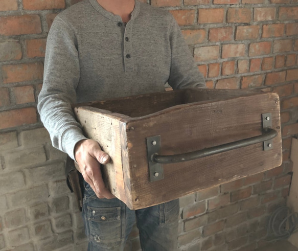 数量限定　OWB - 40　古材　ボックス　アイアン　木箱　収納　取手　多目的箱 2枚目の画像