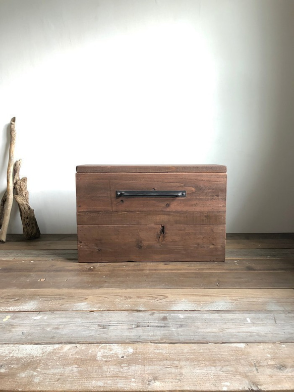 数量限定　M-BOX-mini　収納　ボックス　椅子　ベンチ キャスター　収納箱　古材　木箱　アイアン　ウッドボックス 2枚目の画像
