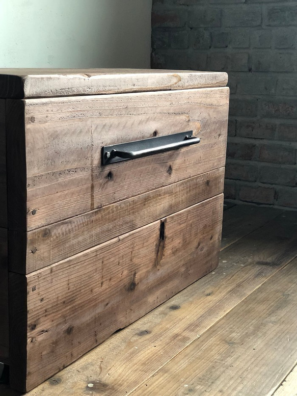 数量限定　M-BOX-mini　収納　ボックス　椅子　ベンチ キャスター　収納箱　古材　木箱　アイアン　ウッドボックス 3枚目の画像