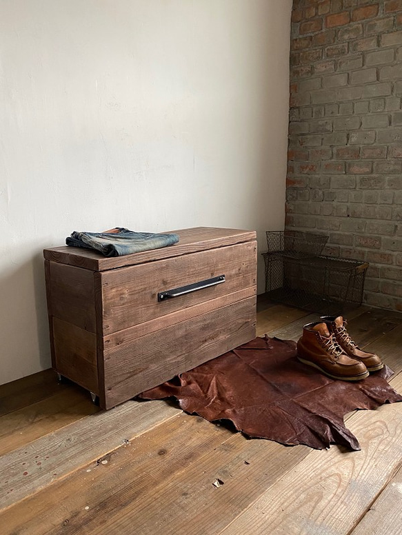 数量限定　M-BOX-mini　収納　ボックス　椅子　ベンチ キャスター　収納箱　古材　木箱　アイアン　ウッドボックス 9枚目の画像