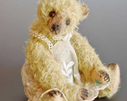 【専用出品です】アンティークカラーのテディベア モヘアのteddybear アンティーク調のオレンジモヘア 癒しのテディベア【オーダー
