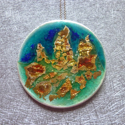 〈山．日出〉 掐絲琺瑯純金箔999純銀墜子 Fine Gold Foil Cloisonne Enamel 七宝燒 第1張的照片